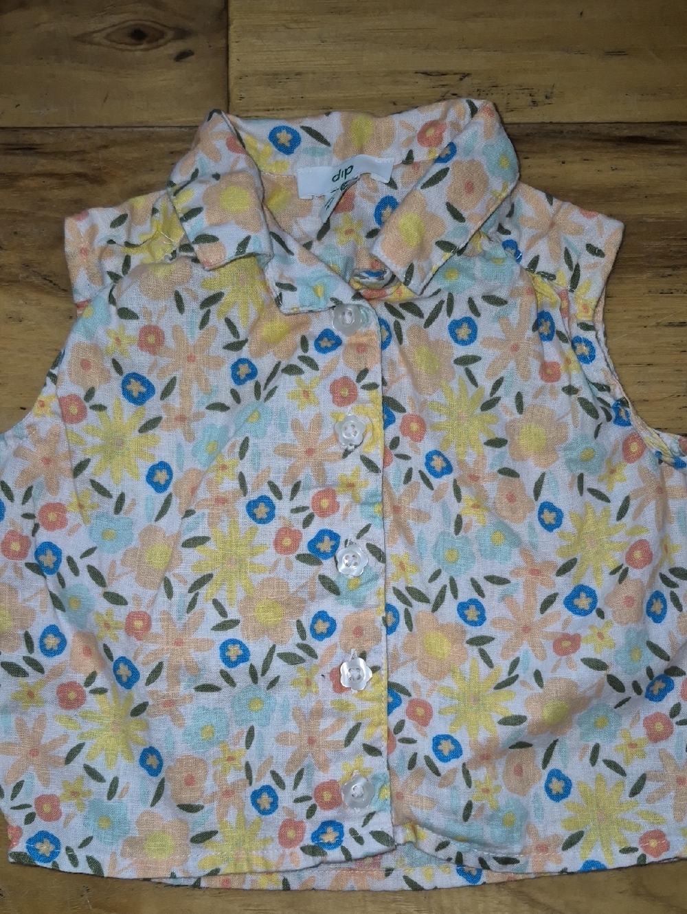 dip Girls Sleeveless Button-Front Floral Top - Blue, Yellow, Peach
